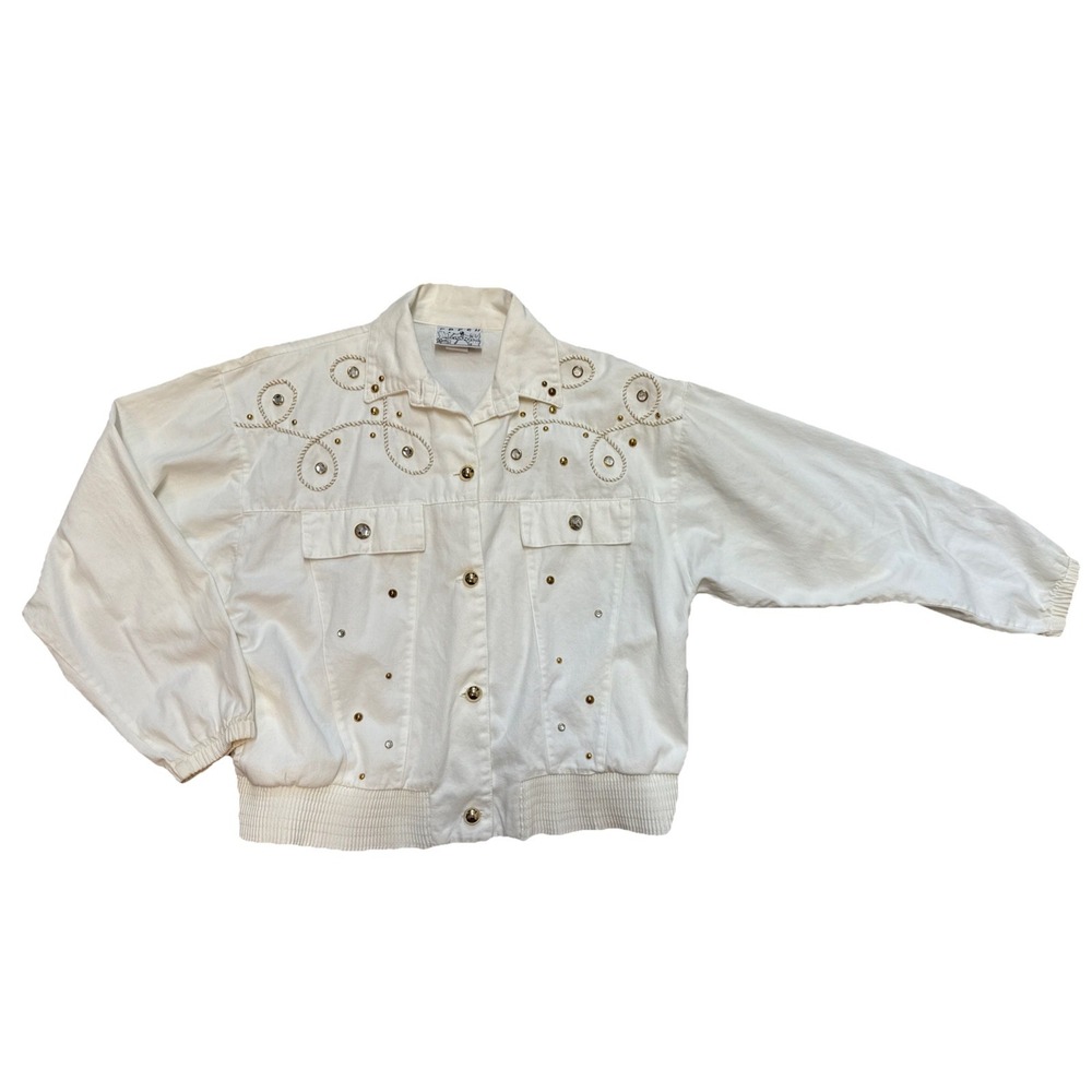VtG Fresh Ivory Cropped Jacket Made inā the USA Rhinestone Rockabilly Small
